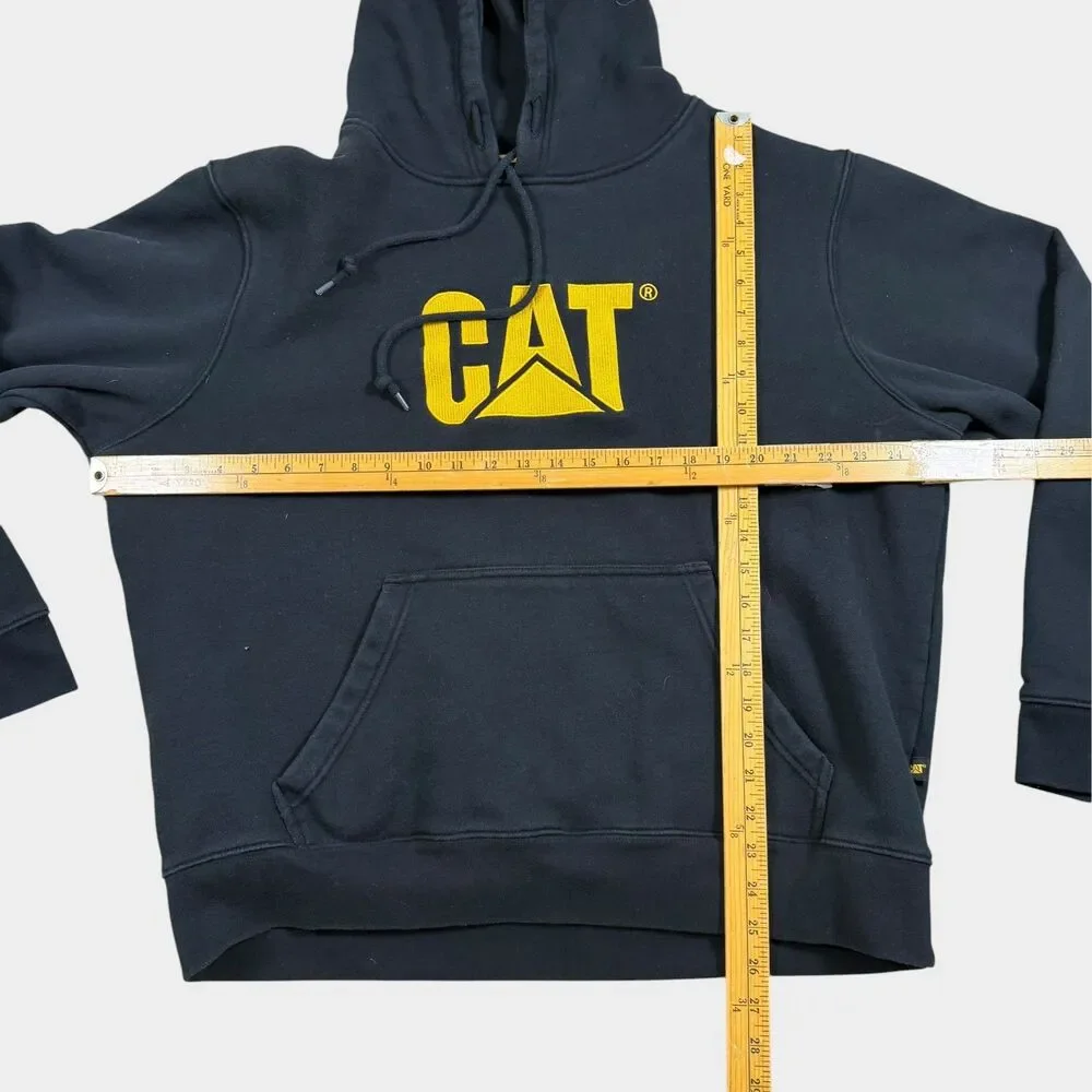 Caterpillar CAT Hoodie Men XL Black Yellow Embroidered Logo Workwear Sweatshirt - Picture 11 of 11